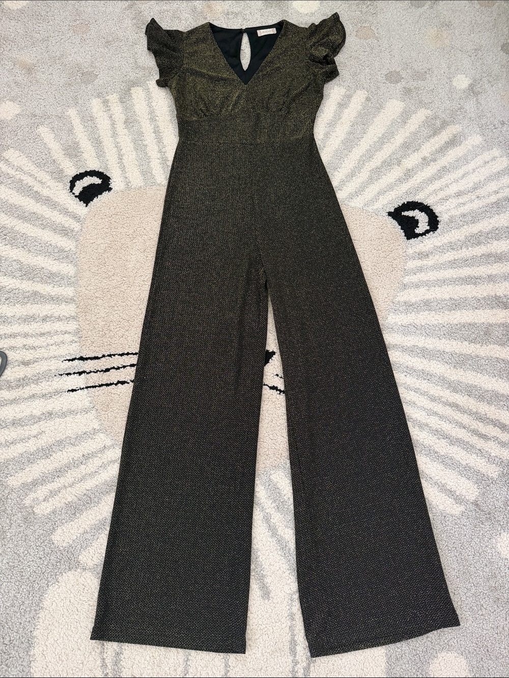 Altar'd State Kennison Metallic Gold Black Sparkle Wide Leg Jumpsuit Size S